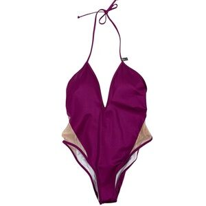 PINK Victoria's Secret Bathing Suit Size Small Wild Orchid Mesh Halter 1-Piece